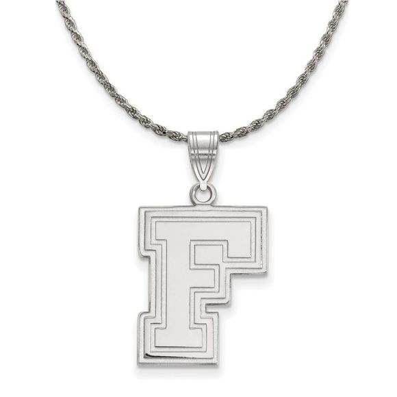 Sterling Silver Fordham U Large Pendant Necklace - 26 Inch